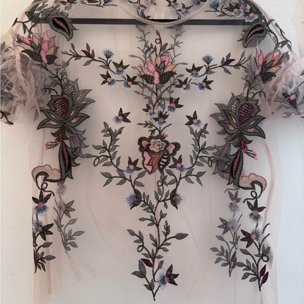 Dalia Sheer Top with Floral Embroidery